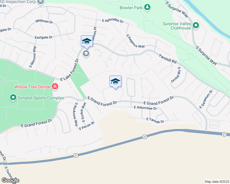 map of restaurants, bars, coffee shops, grocery stores, and more near 4150 East Grand Forest Drive in Boise