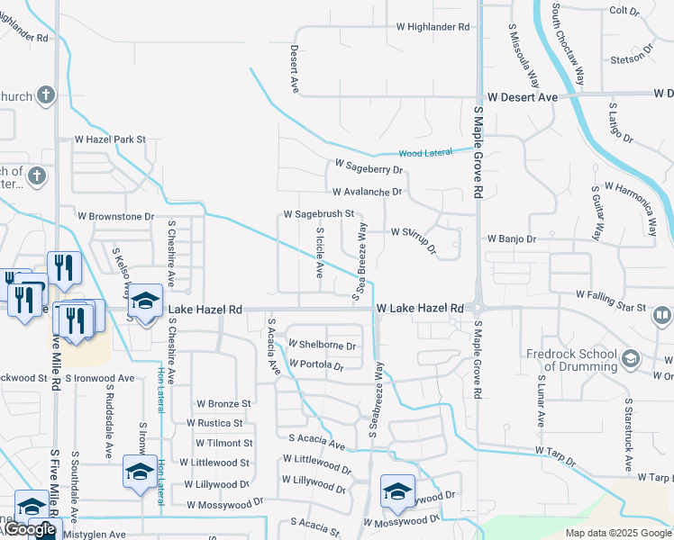 map of restaurants, bars, coffee shops, grocery stores, and more near 6159 South Sea Breeze Way in Boise