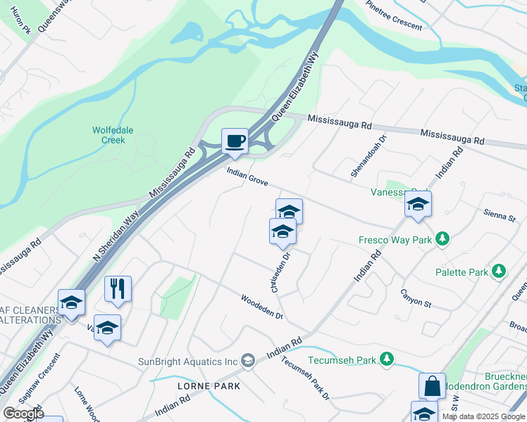 map of restaurants, bars, coffee shops, grocery stores, and more near 800 Caldwell Avenue in Mississauga