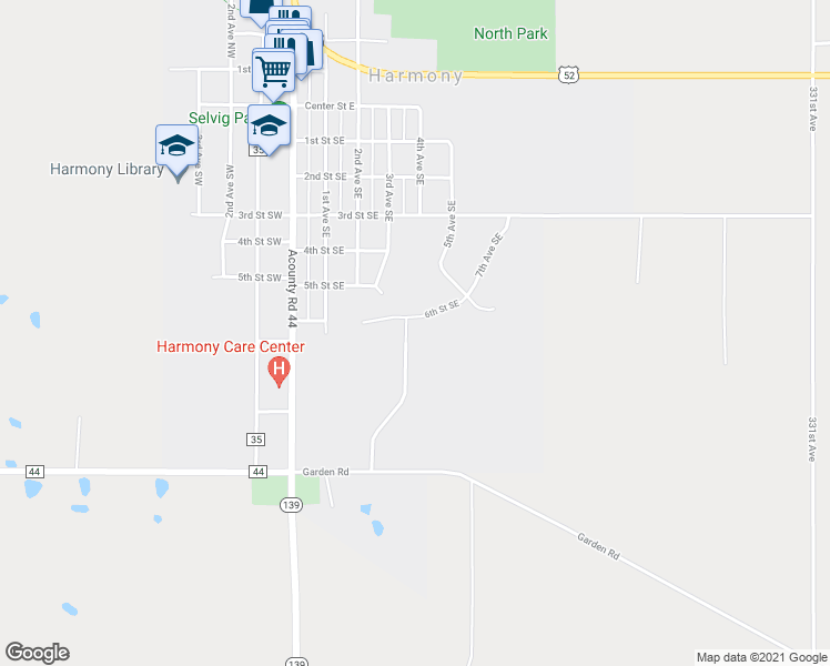 map of restaurants, bars, coffee shops, grocery stores, and more near 610 3rd Avenue Southeast in Harmony