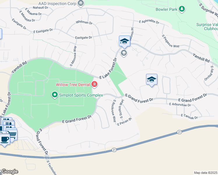 map of restaurants, bars, coffee shops, grocery stores, and more near 5959 South Rock Rose Place in Boise