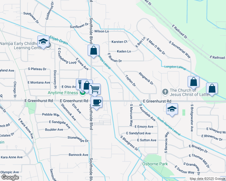 map of restaurants, bars, coffee shops, grocery stores, and more near 2195 Lexi's Lane in Nampa