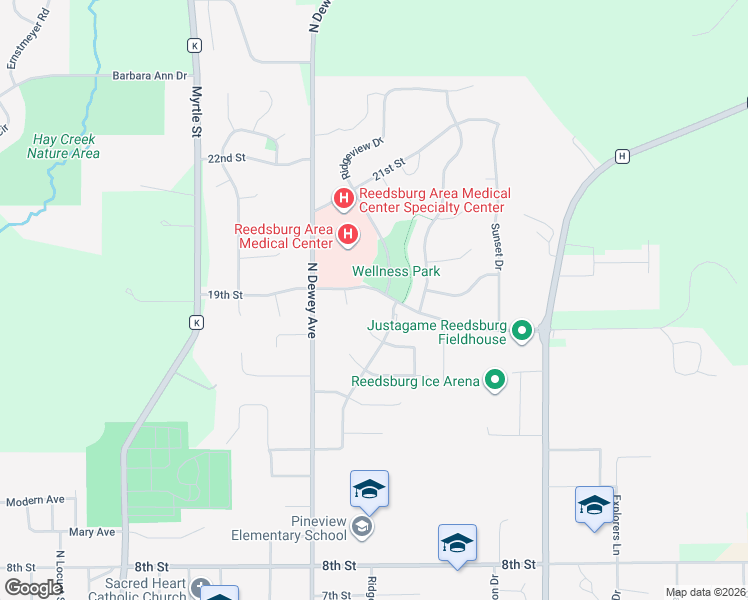 map of restaurants, bars, coffee shops, grocery stores, and more near 1250 19th Street in Reedsburg