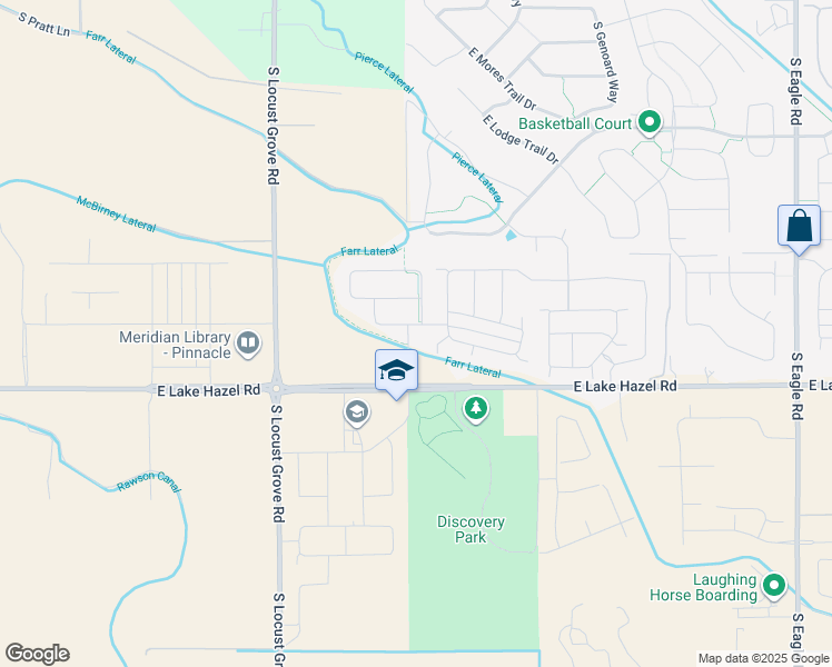 map of restaurants, bars, coffee shops, grocery stores, and more near 2160 East Lake Hazel Road in Meridian