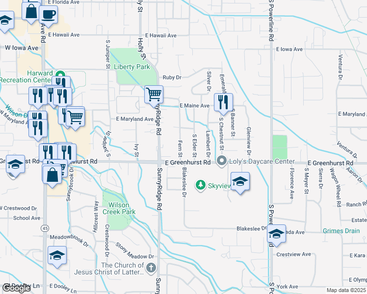 map of restaurants, bars, coffee shops, grocery stores, and more near 2122 Fern Street in Nampa