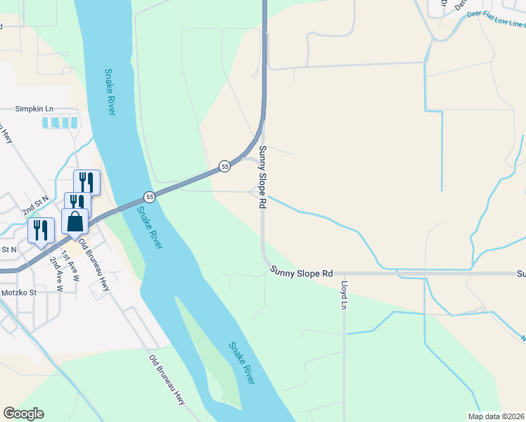map of restaurants, bars, coffee shops, grocery stores, and more near 12171 Sunny Slope Road in Caldwell
