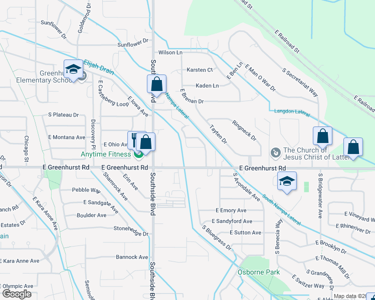 map of restaurants, bars, coffee shops, grocery stores, and more near 2195 Lexis Lane in Nampa