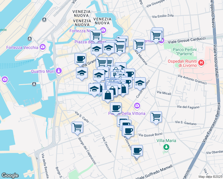 map of restaurants, bars, coffee shops, grocery stores, and more near 14 Scali degli Olandesi in Livorno