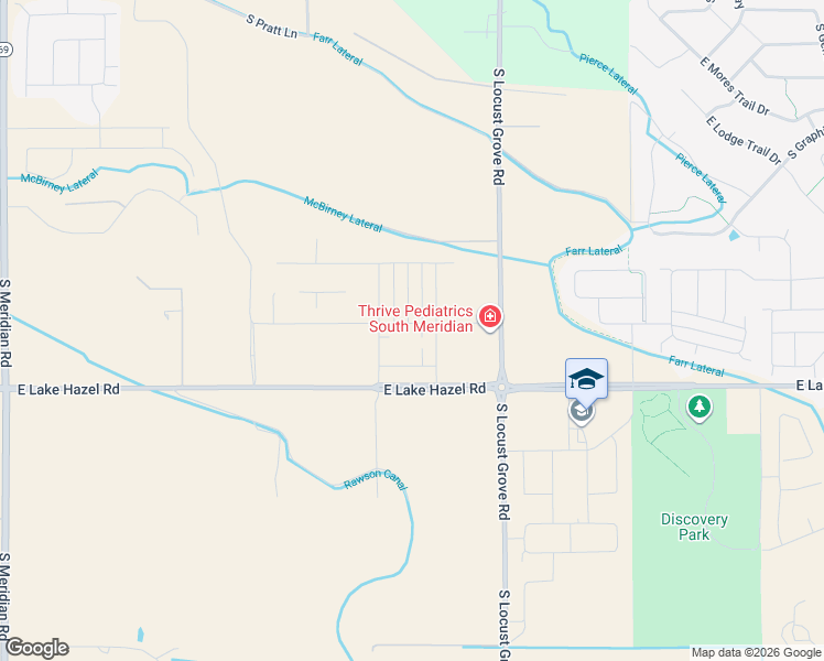 map of restaurants, bars, coffee shops, grocery stores, and more near 1381 East Lake Hazel Road in Meridian