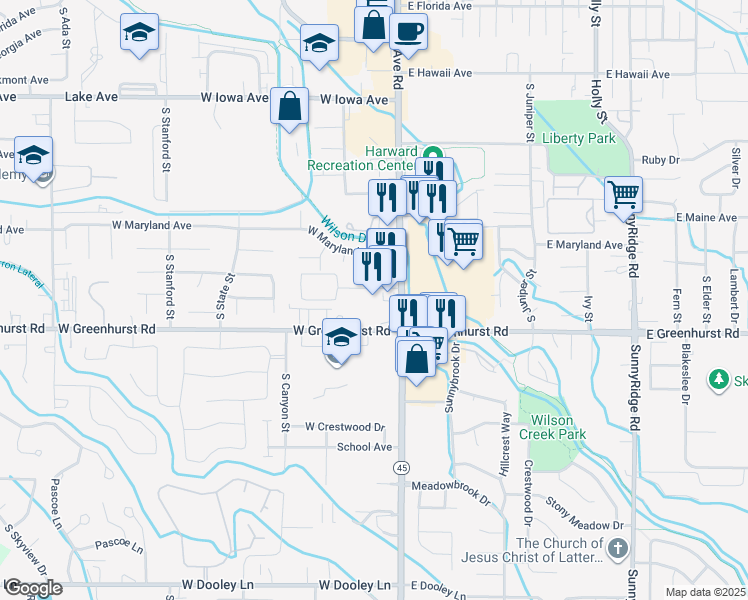 map of restaurants, bars, coffee shops, grocery stores, and more near 2117 12th Avenue Road in Nampa