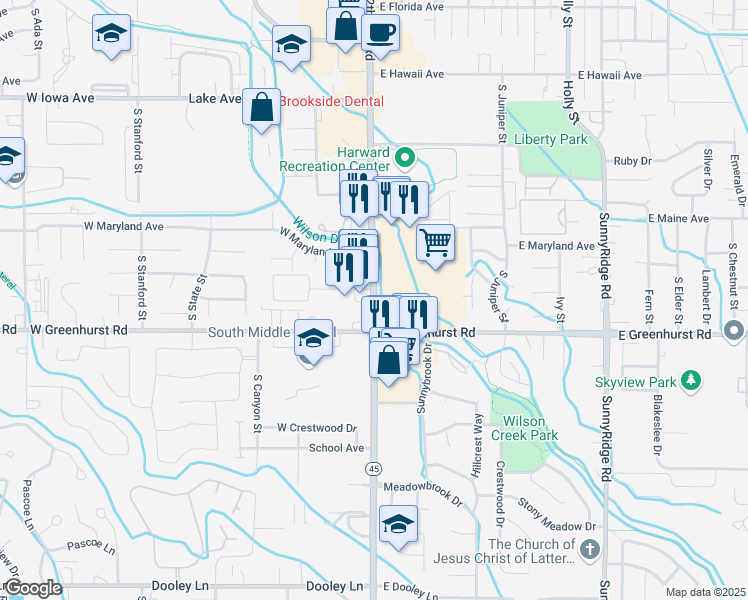 map of restaurants, bars, coffee shops, grocery stores, and more near 2220 12th Avenue Road in Nampa