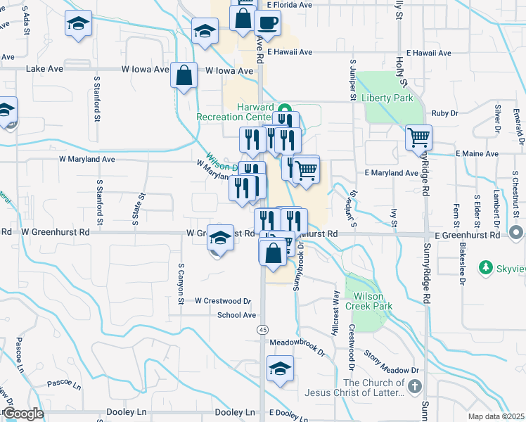 map of restaurants, bars, coffee shops, grocery stores, and more near 2220 12th Avenue Road in Nampa