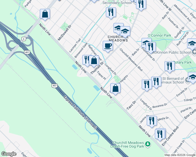 map of restaurants, bars, coffee shops, grocery stores, and more near 3947 Arbourview Terrace in Mississauga