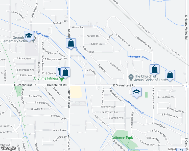map of restaurants, bars, coffee shops, grocery stores, and more near 2273 Lexi's Lane in Nampa