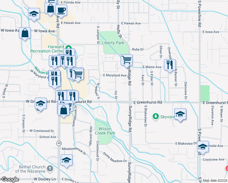 map of restaurants, bars, coffee shops, grocery stores, and more near 613 East Ohio Court in Nampa
