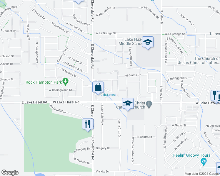 map of restaurants, bars, coffee shops, grocery stores, and more near 6067 South Santa Cruz Avenue in Boise