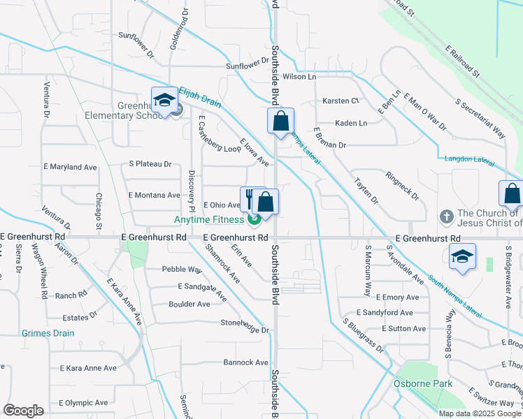 map of restaurants, bars, coffee shops, grocery stores, and more near 2919 East Ohio Avenue in Nampa