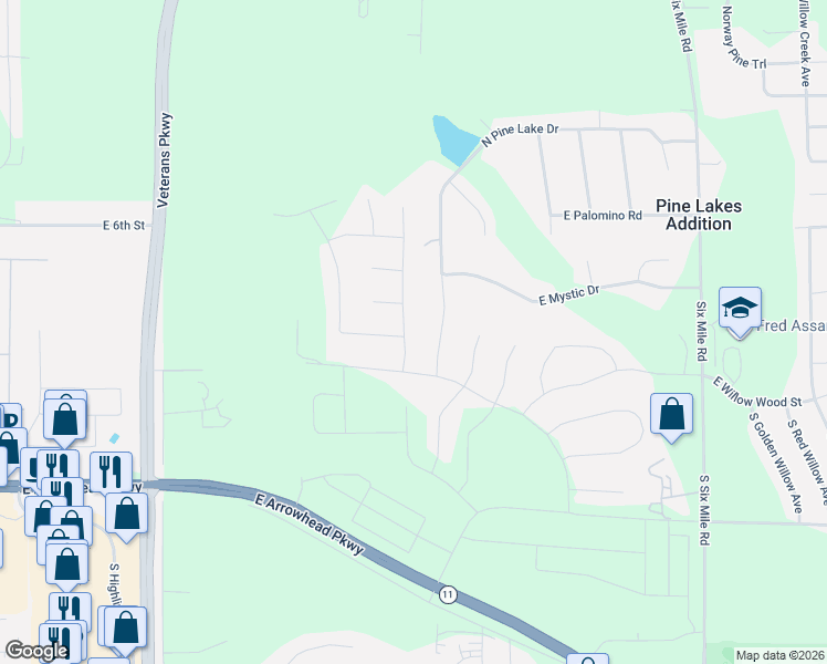 map of restaurants, bars, coffee shops, grocery stores, and more near 305 North Pine Lake Drive in Sioux Falls