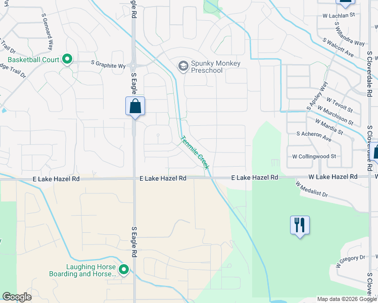 map of restaurants, bars, coffee shops, grocery stores, and more near 6264 South Wayland Way in Meridian