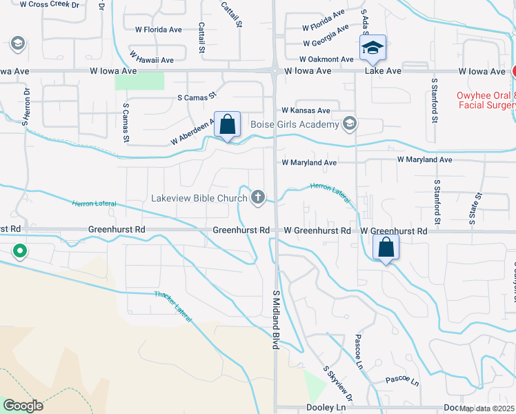 map of restaurants, bars, coffee shops, grocery stores, and more near 1010 West Greenhurst Road in Nampa