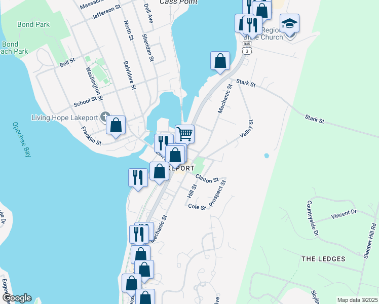 map of restaurants, bars, coffee shops, grocery stores, and more near 16 Chestnut Street in Laconia