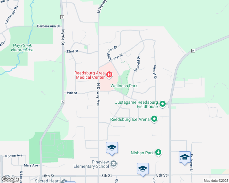 map of restaurants, bars, coffee shops, grocery stores, and more near 1210 19th Street in Reedsburg