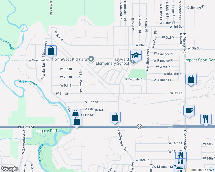 map of restaurants, bars, coffee shops, grocery stores, and more near 6315-6411 West Pine Meadows Place in Sioux Falls