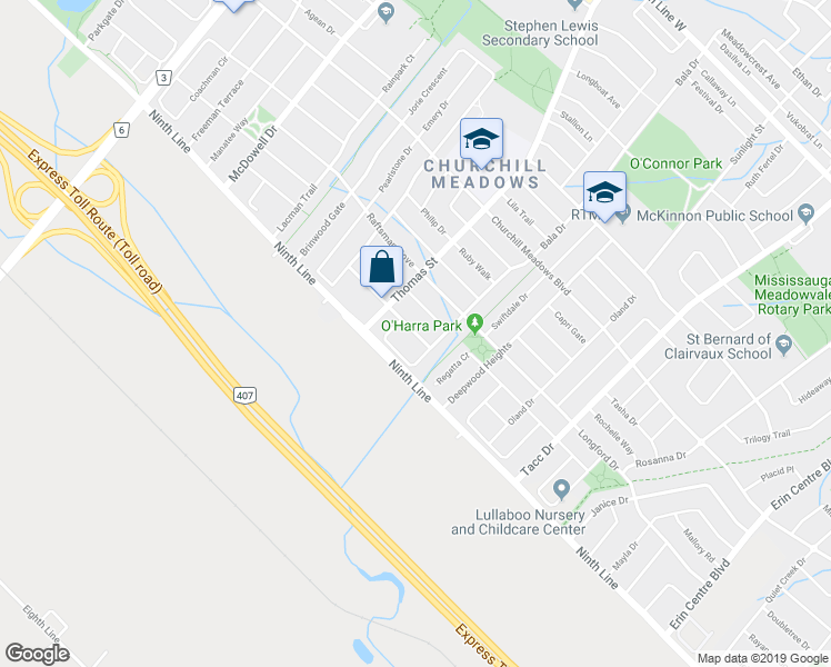 map of restaurants, bars, coffee shops, grocery stores, and more near Topaz Place in Mississauga
