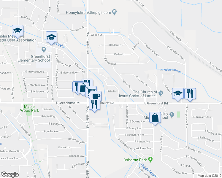 map of restaurants, bars, coffee shops, grocery stores, and more near 2222 Lexi's Lane in Nampa