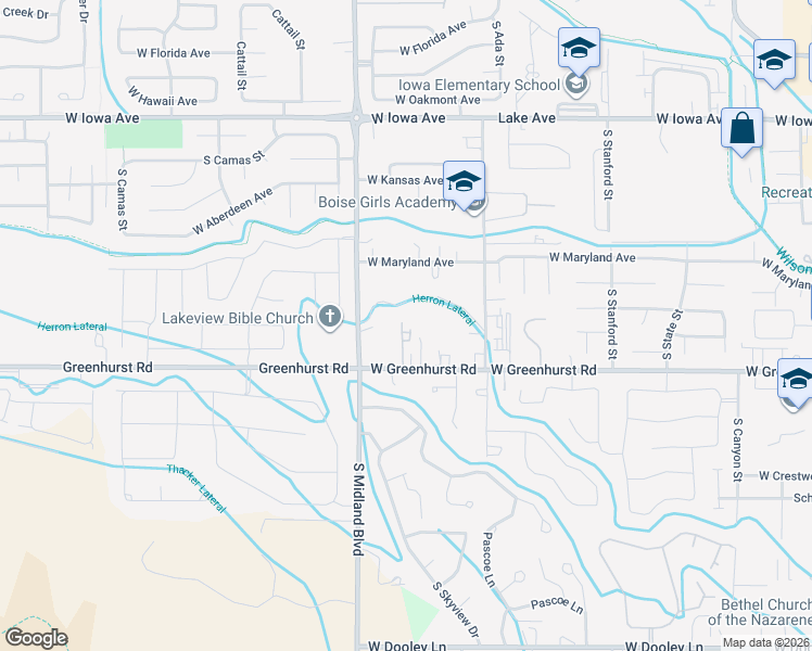 map of restaurants, bars, coffee shops, grocery stores, and more near 918 West Greenhurst Road in Nampa