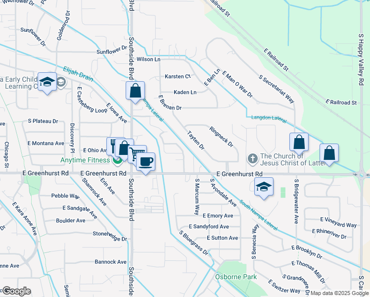 map of restaurants, bars, coffee shops, grocery stores, and more near 3502 East Greenhurst Road in Nampa