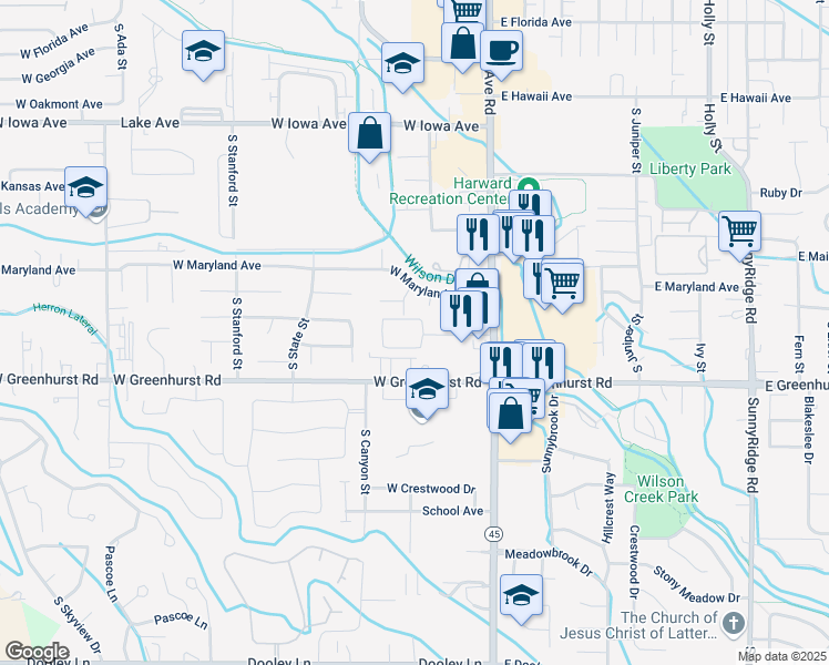 map of restaurants, bars, coffee shops, grocery stores, and more near 2105 12th Avenue Road in Nampa