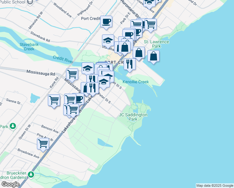 map of restaurants, bars, coffee shops, grocery stores, and more near in Mississauga