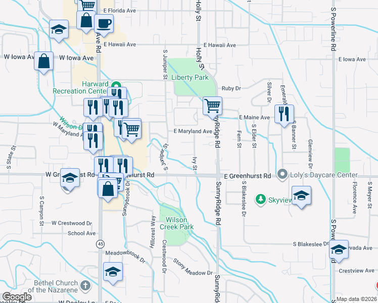 map of restaurants, bars, coffee shops, grocery stores, and more near 613 East Ohio Court in Nampa
