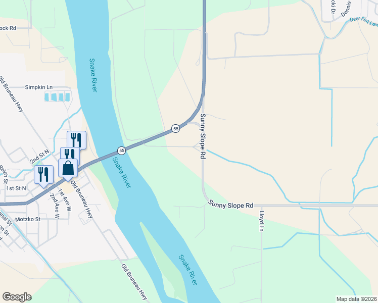 map of restaurants, bars, coffee shops, grocery stores, and more near 12171 Sunny Slope Road in Caldwell