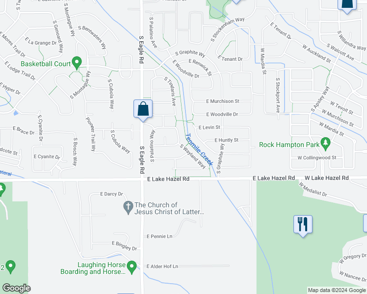 map of restaurants, bars, coffee shops, grocery stores, and more near 6264 South Wayland Way in Meridian