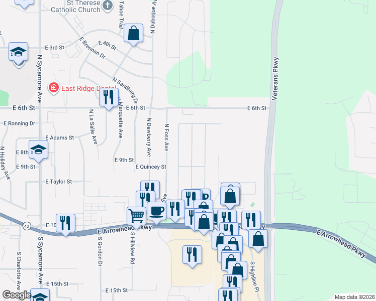 map of restaurants, bars, coffee shops, grocery stores, and more near 100-334 North Cory Place in Sioux Falls