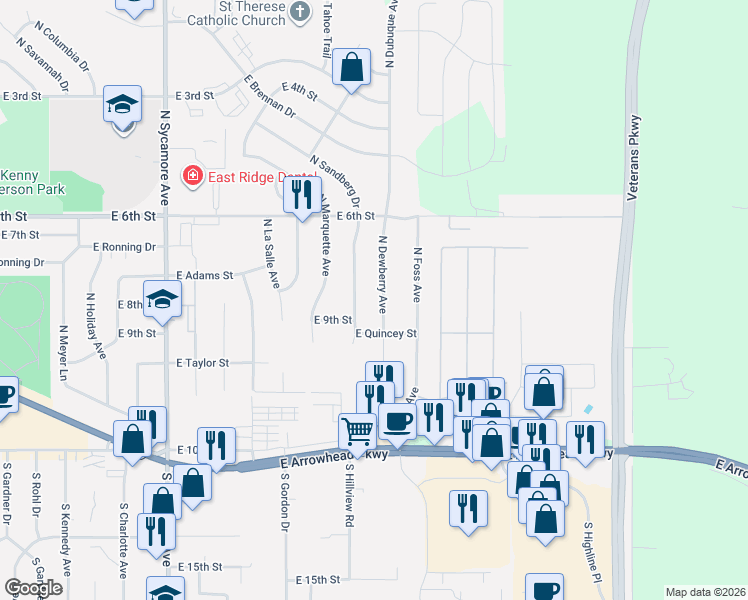 map of restaurants, bars, coffee shops, grocery stores, and more near 106-498 N Sandberg Dr in Sioux Falls