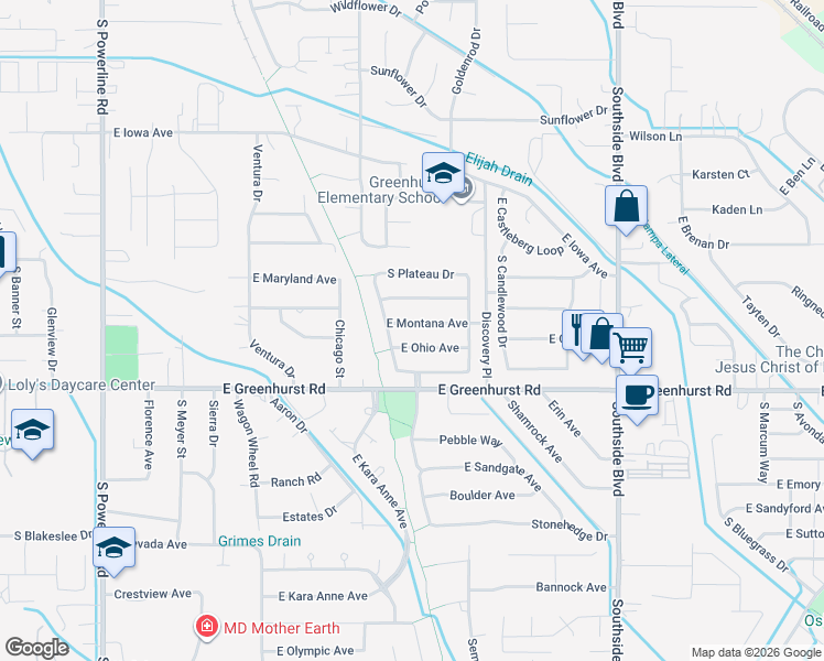 map of restaurants, bars, coffee shops, grocery stores, and more near 2409 East Ohio Avenue in Nampa