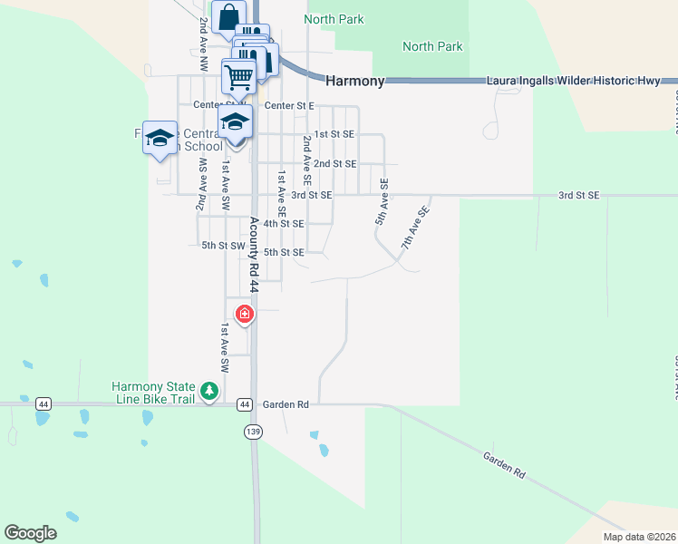 map of restaurants, bars, coffee shops, grocery stores, and more near 610 3rd Avenue Southeast in Harmony