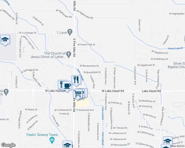 map of restaurants, bars, coffee shops, grocery stores, and more near 10335 West Breckfield Street in Boise