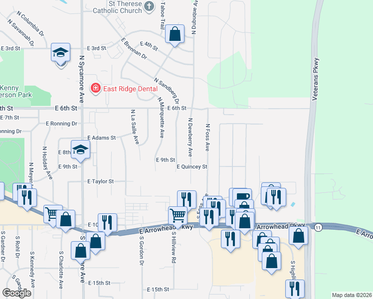 map of restaurants, bars, coffee shops, grocery stores, and more near 106-498 N Sandberg Dr in Sioux Falls