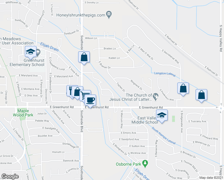 map of restaurants, bars, coffee shops, grocery stores, and more near 2188 Lexis Ln in Nampa