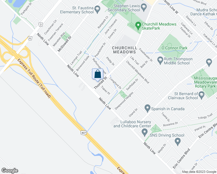 map of restaurants, bars, coffee shops, grocery stores, and more near 5654 Dolmite Heights in Mississauga