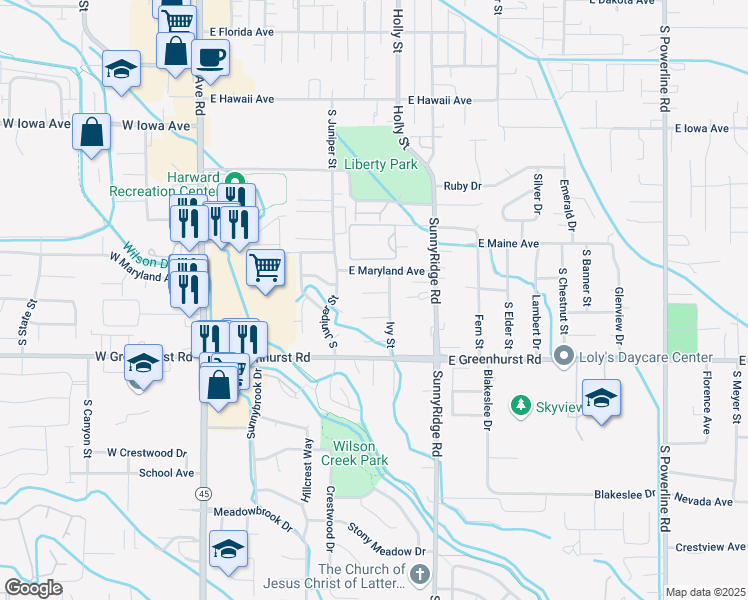 map of restaurants, bars, coffee shops, grocery stores, and more near 603 Massachusetts Court in Nampa