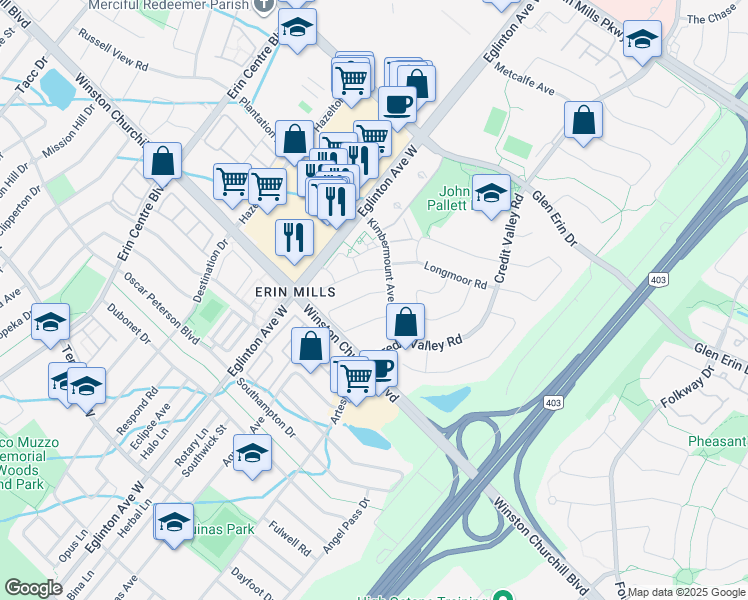 map of restaurants, bars, coffee shops, grocery stores, and more near in Mississauga
