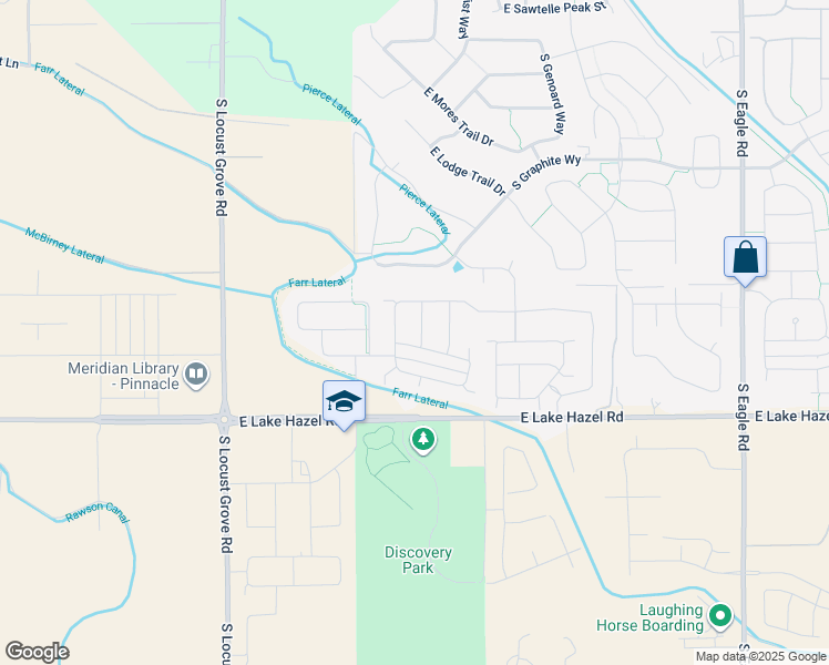 map of restaurants, bars, coffee shops, grocery stores, and more near 2185 East Taconic Drive in Meridian