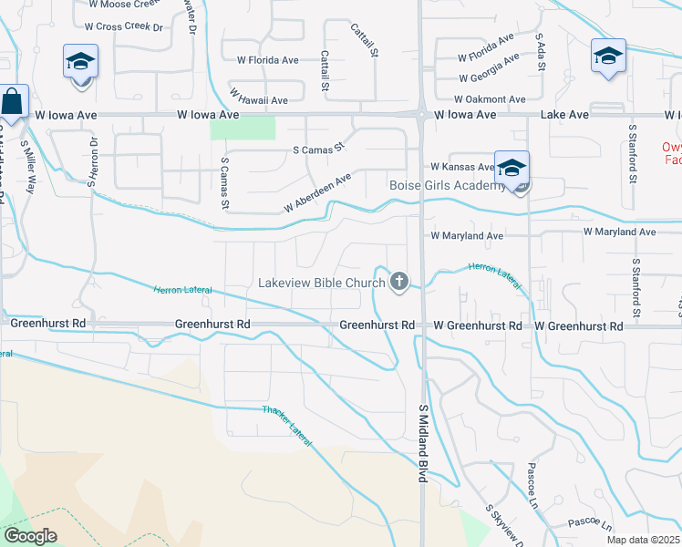 map of restaurants, bars, coffee shops, grocery stores, and more near 2010 South Sandcrest Way in Nampa