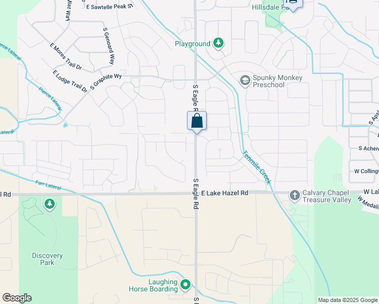 map of restaurants, bars, coffee shops, grocery stores, and more near 6100 South Eagle Road in Meridian