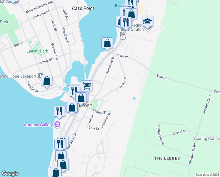 map of restaurants, bars, coffee shops, grocery stores, and more near 257 Mechanic Street in Laconia